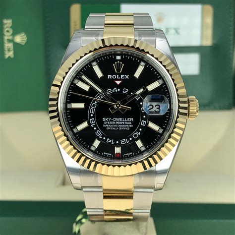 rolex sky dweller two tone black dial|Rolex Sky-Dweller steel price.